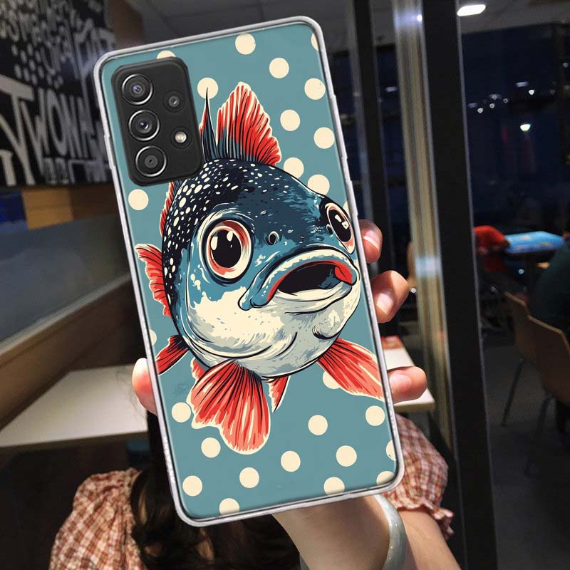 Идеи рисунков в стиле поп-арт Чехол для телефона с рыбой для Samsung A54 A57 A37 A17 A14 A15 A12 A24 A34 A55 A35 A25 A52S A07 A05S A04S A22 A32 A72