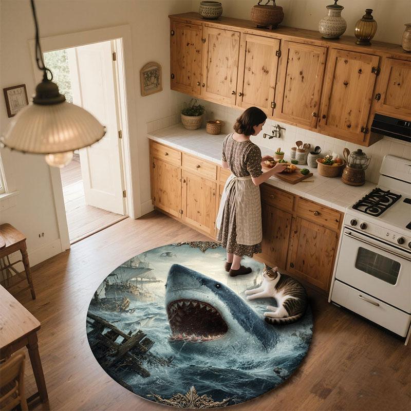 Sharks pattern round rug,Carpet Rug for Living Room Bedroom Playroom ,Non-slip Floor Mat,Holiday Gifts and Birthday Gifts.