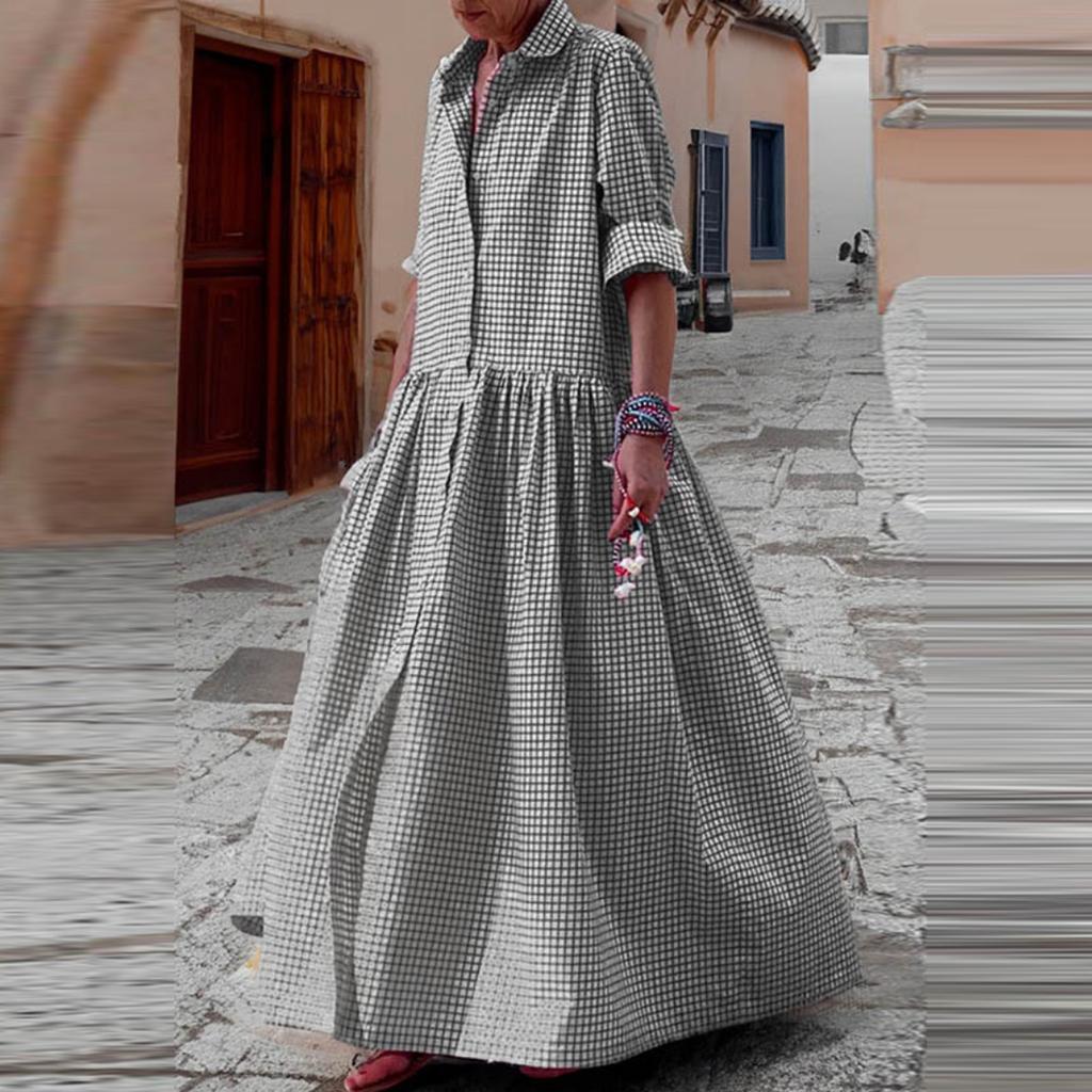 Женское модное элегантное клетчатое платье-рубашка