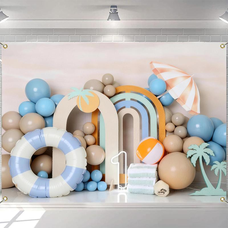 LS Summer Palm Beach Backdrops Girl Baby Birthday Cake Smash Props Balloons Kids Photography Backgrounds