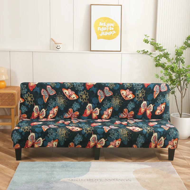 LANMOLIFE Безрукавный чехол для дивана-футона с принтом, эластичные чехлы для дивана, съемные, для чистки, чехлы для дивана из спандекса, подходят для домашнего декора