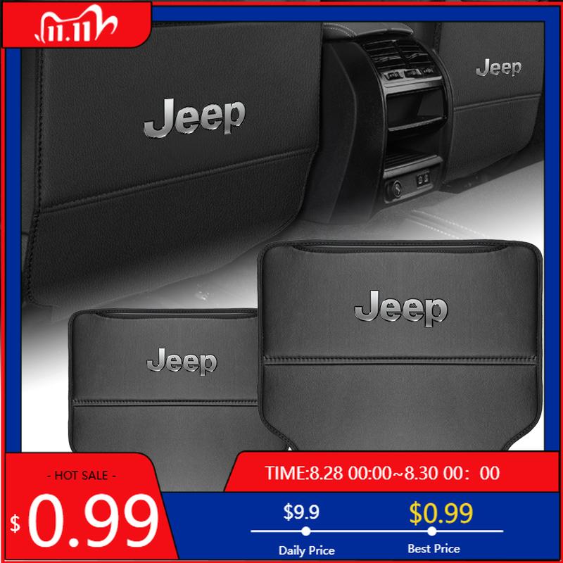 Cup Holders 2Pcs Car Seat Back Anti-kick Pad Leather Storage Bag For Jeep Grand Cherokee Wrangler JK Gladiator Compass Renegade