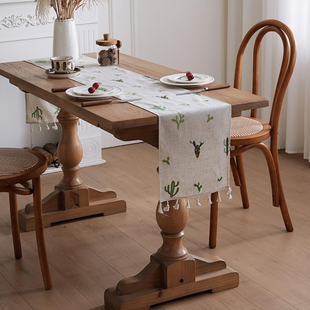 with Tassel Table Cloth Rustic Style Table Linen Simple Linen Embroidery Table Runner Farmhouse