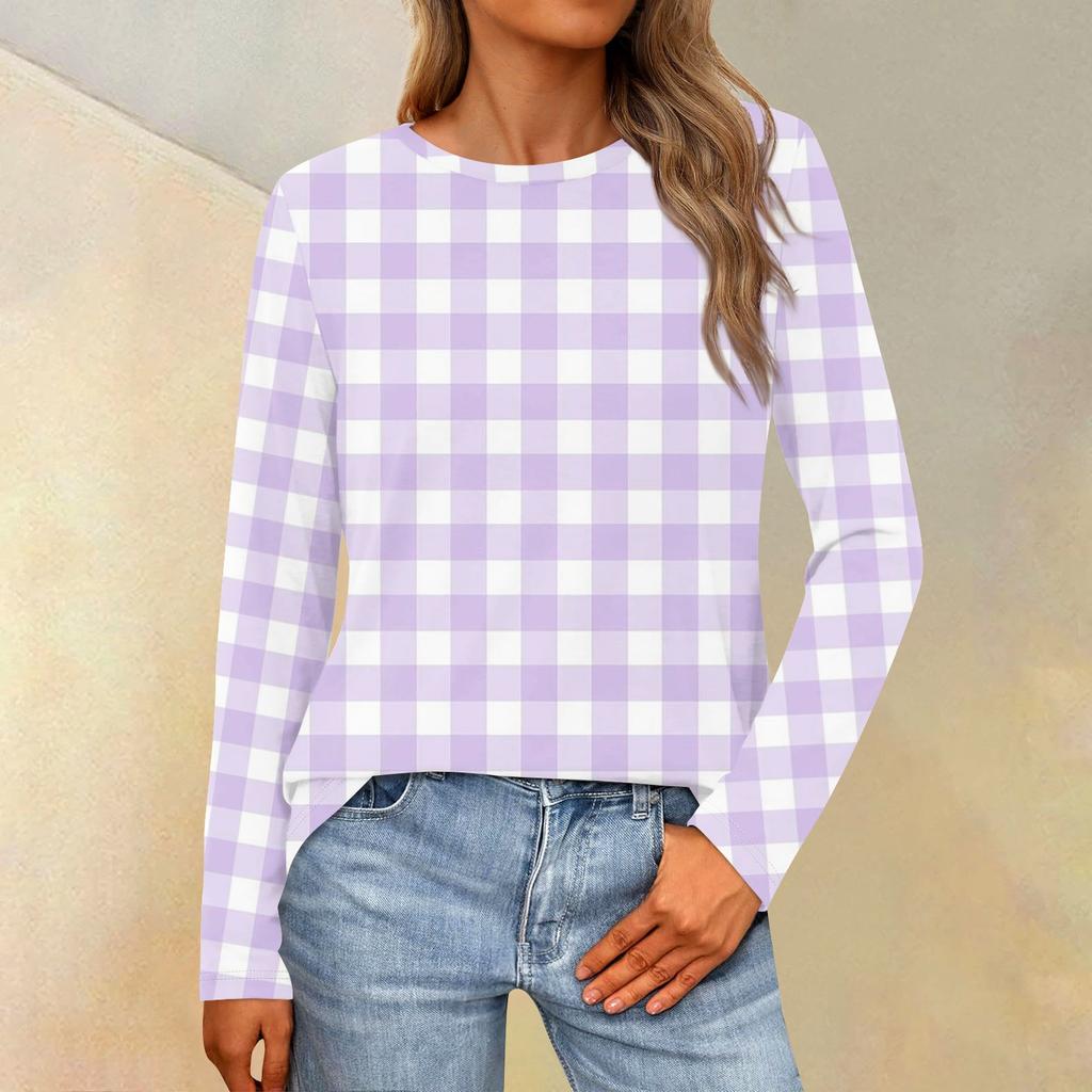 Женская свободная повседневная повседневная футболка с длинным рукавом и круглым вырезом, сплошной цвет, топ