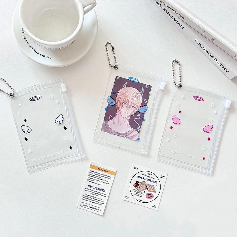 Прозрачный брелок-держатель для фотокарточек Кавайные ангельские крылья Фото Застежка-молния Рукава для карточек Портативный протектор для демонстрации карточек Подвеска