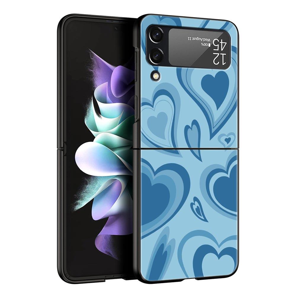 Милый Синий Узор Чехол для Телефона Для Samsung Galaxy Z Flip3 Flip4 Flip5 Чехол-Оболочка Для Z Flip 3 4 5 6 7 Жесткая Складная Крышка