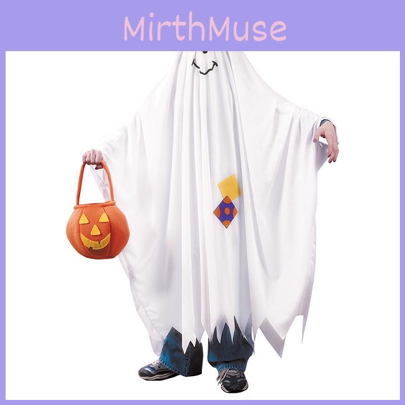 Жуткий костюм привидения на Хэллоуин для косплея с мешком для конфет в виде тыквы для детей