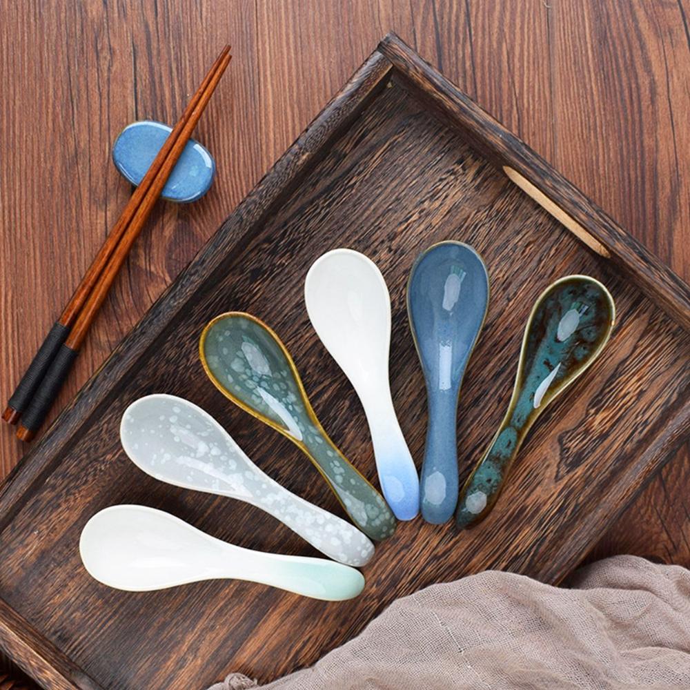 Kids Adults Ceramic Mixing Dinnerware Eating Kitchen Utensil Soup Spoons Cutlery Tableware