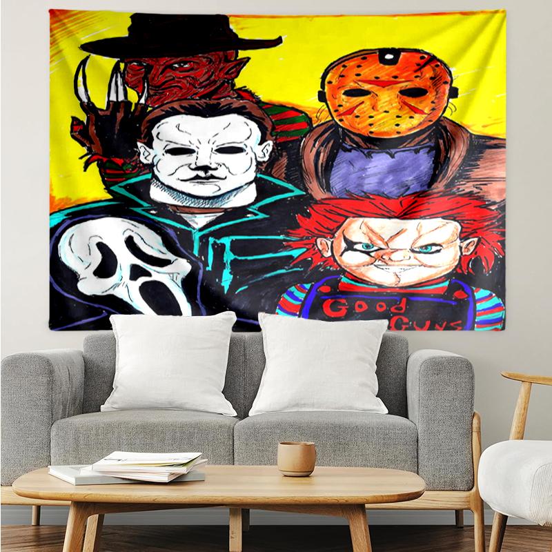 Halloween-horror Print Tapestry, Backdrop, Easy Setup, Ideal for Bedroom, Office & Living Room, with Aesthetic Wall Hanging Decor.