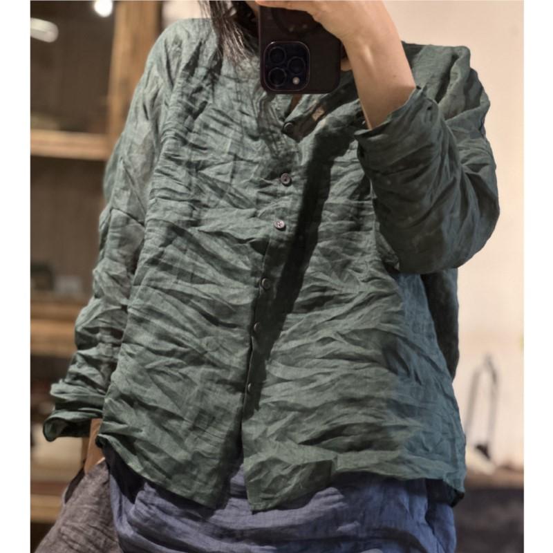 Johnature Женские винтажные рубашки рами, футболки, осенние блузки с круглым вырезом и длинными рукавами, свободные однотонные рубашки высокого качества