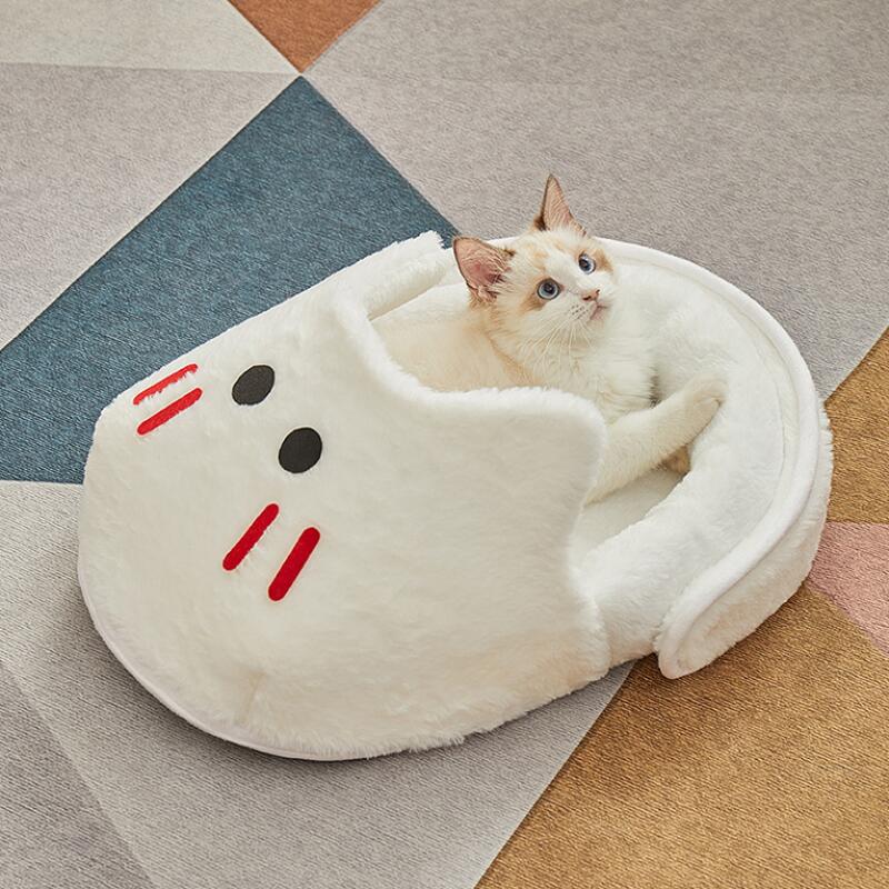 Зимняя теплая тапочковая лежанка для кошек, уютный плюшевый домик для питомцев для домашних кошек, мягкий удобный коврик для питомцев с нескользящим дном