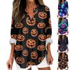 Women's Fashion Casual Halloween Print Drop Shoulder Long Sleeve V-Neck Ladies Tops