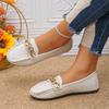 Spring and Autumn New Doudou Shoes Women's Round Head Large Size Flat Bottom Metal Chain Wear Mom Shoes