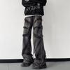 Y2K Black Street Retro High Waist Oversized Jeans Men Washed Darkwear Wide Leg Trousers