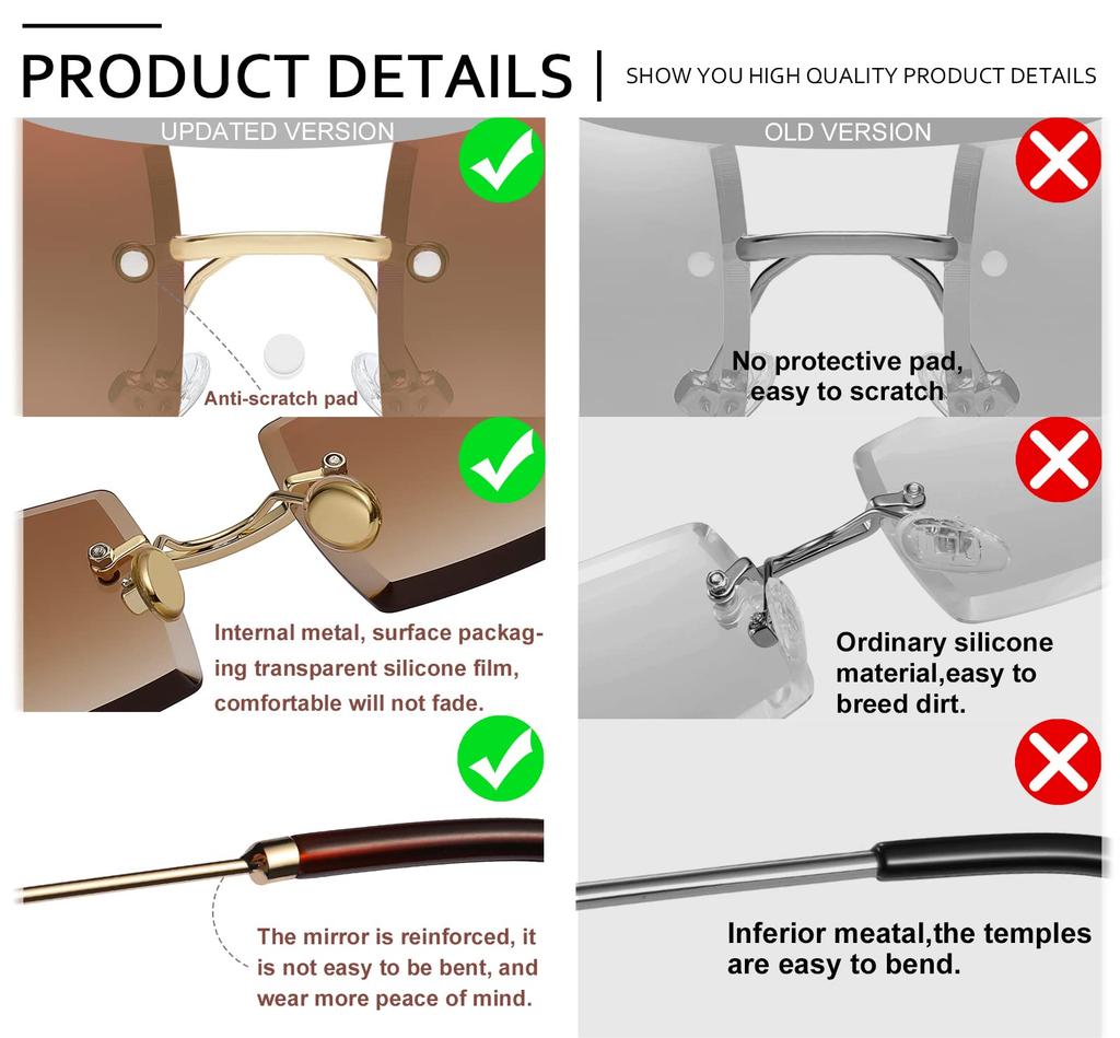 Солнцезащитные очки квадратной ультрамаленькой оправы для женщин и мужчин с прямоугольными линзами в ретро-стиле без оправы [SHEEN KELLY] Прозрачные