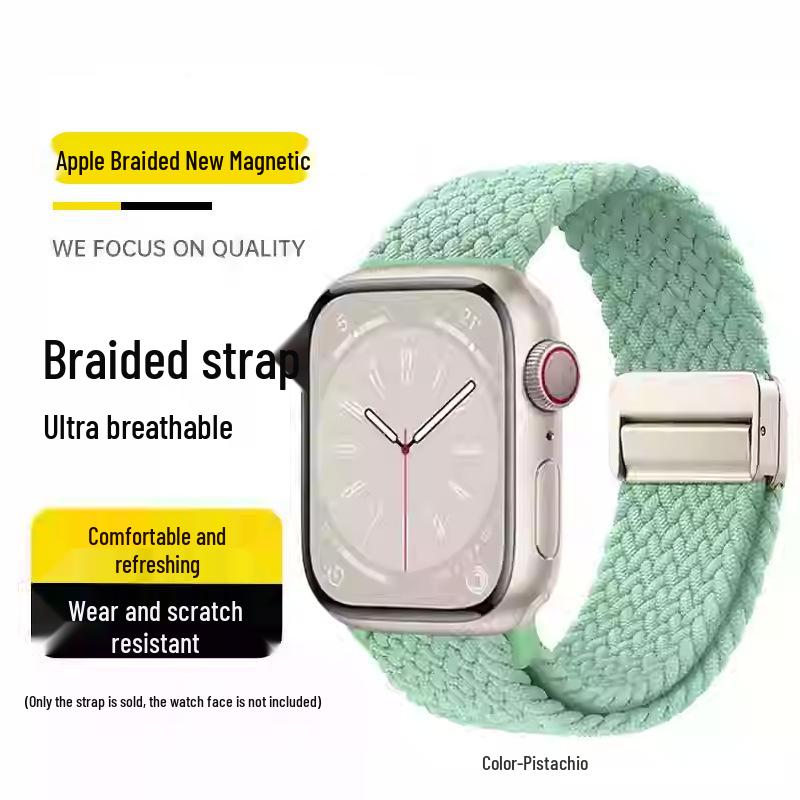 Совместимый эластичный плетеный нейлоновый магнитный ремешок для Apple Watch 4, 5, 6 и iWatch 7, 8, 9