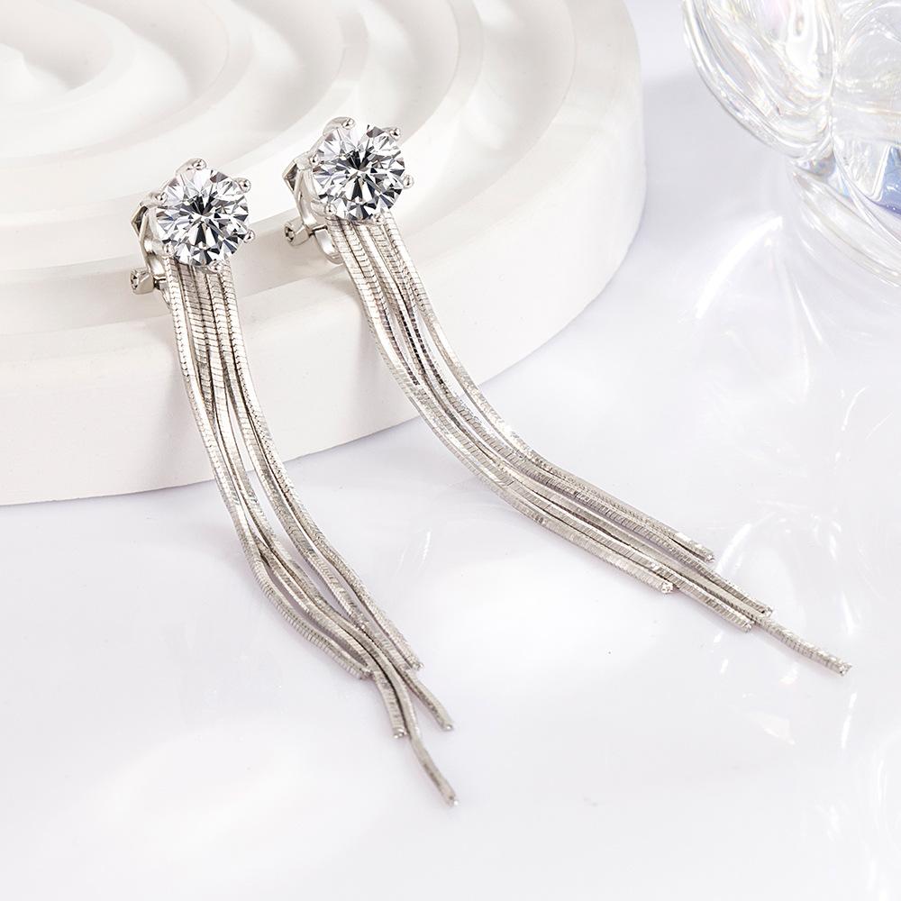 Atmospheric Light Luxury Fashion Diamond-inlaid Long Fringed Earrings Femininity Single Product Trend Single Product