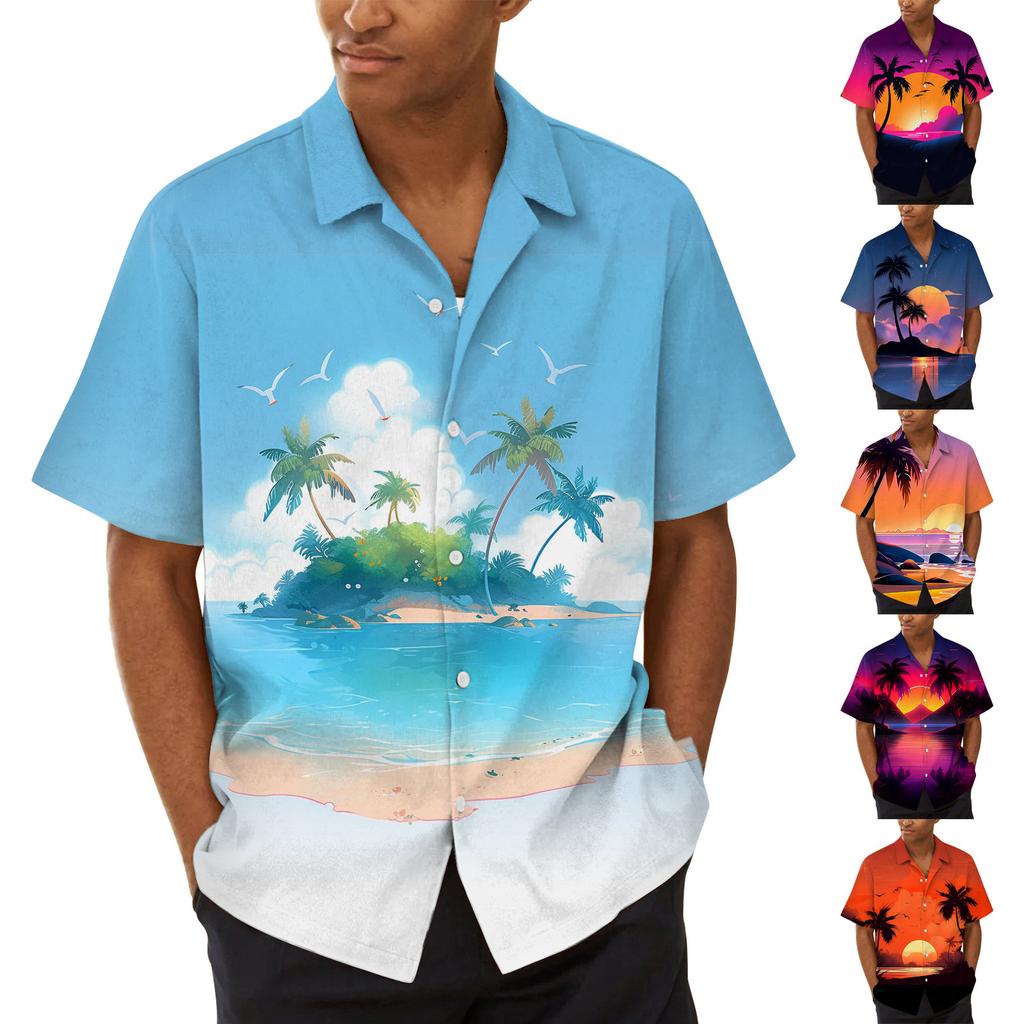 Гавайская рубашка для мужчин, мужские винтажные рубашки для боулинга на пуговицах, летняя пляжная рубашка с коротким рукавом
