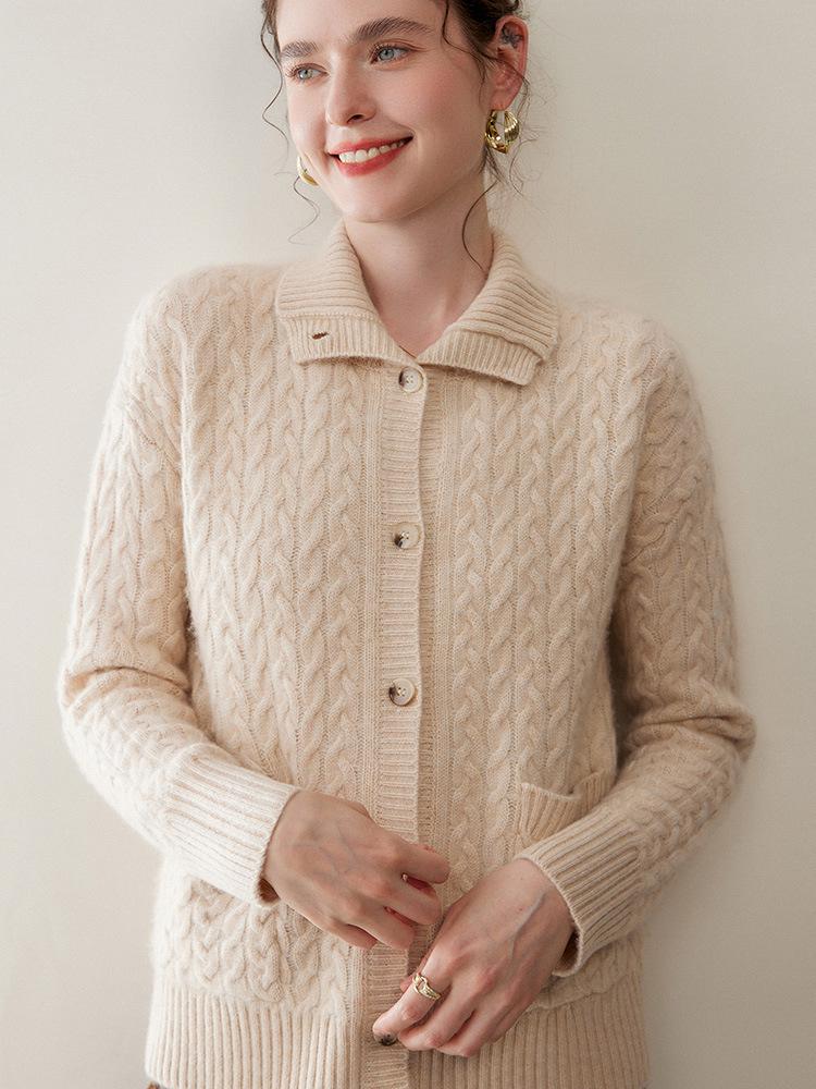 Women's Cashmere Lapel Sweater Coat - Thick, Knitted Base Layer for Autumn & Winter, Plus Sizes Available