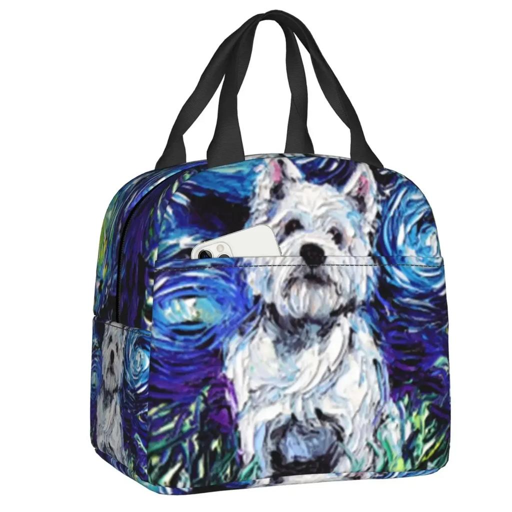 Life Lemons Westie Dog Insulated Lunch Bags for Outdoor Picnic West Highland White Terrier Portable Cooler Thermal Lunch Box Kid