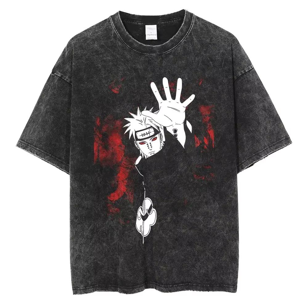 2026 Hot Sale Hip Hop Streetwear Japanese Anime Naruto Print T Shirt Vintage Black T-Shirt Harajuku Cotton Casual Tops Men Women Short Sleeve Tshirt