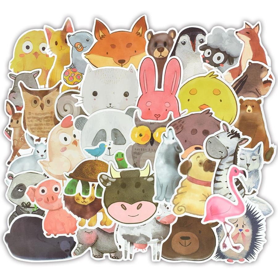 50 PCS Watercolor Animals Sticker Kids Toys Gifts Colorful Cute Cartoon Stickers To DIY Laptop Luggage Skateboard Guitar Decals