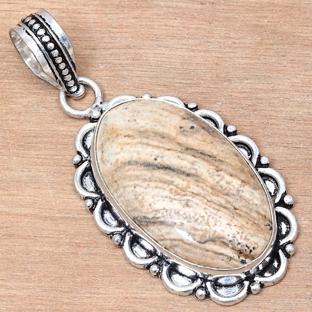 Кулон из Яшмы Пикассо, драгоценный камень, ручная работа, подарок для нее, серебряные украшения, 2,25"