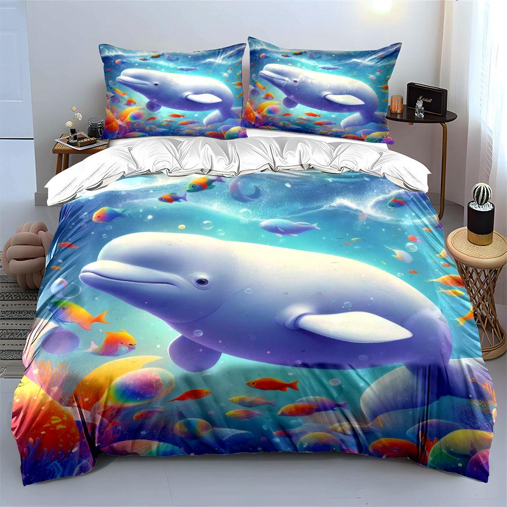 "Ocean Theme Three-Piece Set" Bedding Set with 1 Duvet Cover 2 Pillowcases Single Double King Queen, Gift