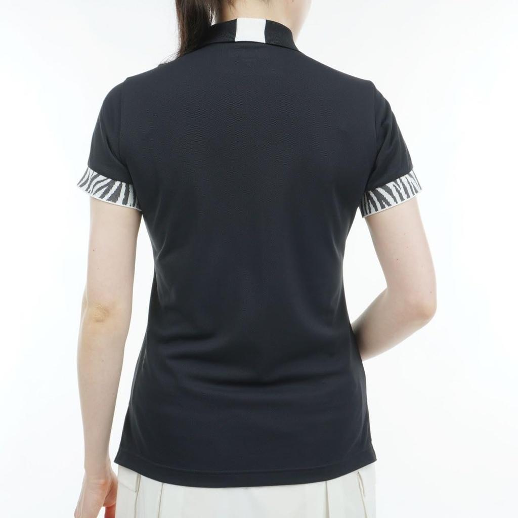 Admiral Golf Women's Classic Zebra Motif Ribbed Polo Shirt, Black