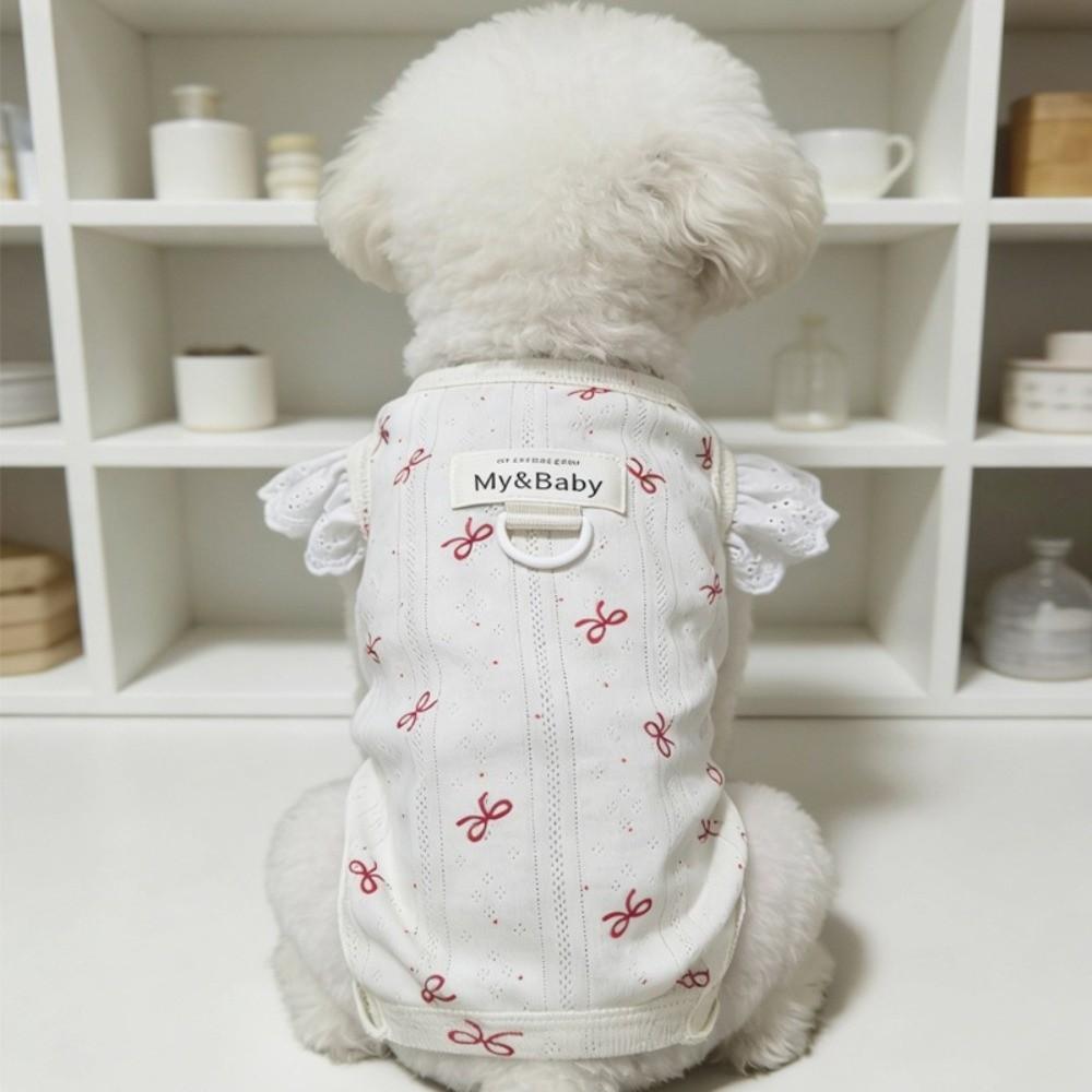 Bow Print Dog Pajamas Breathable Flying Sleeve Wrap Belly Suit Full Belly Protection Comfortable Dog T-Shirt Outdoor Activities
