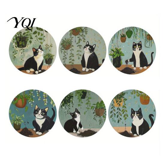 Heat Insulation Pads Wooden Cat Coasters, Decorative Resistant Table Mats, Non-slip Cup Coasters for Drinks Hot And Desk Protection Tableware