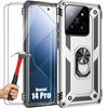 Case for Xiaomi 14 Pro - Silver - Rigid - 2 Tempered Glasses - 360° Stand