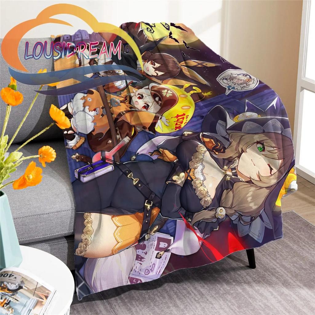 Adventure Game Genshin Impact Cartoon Flannel Blanket Cozy Bed  Lightweight Soft Throw  Sofa Quilt for All Seasons