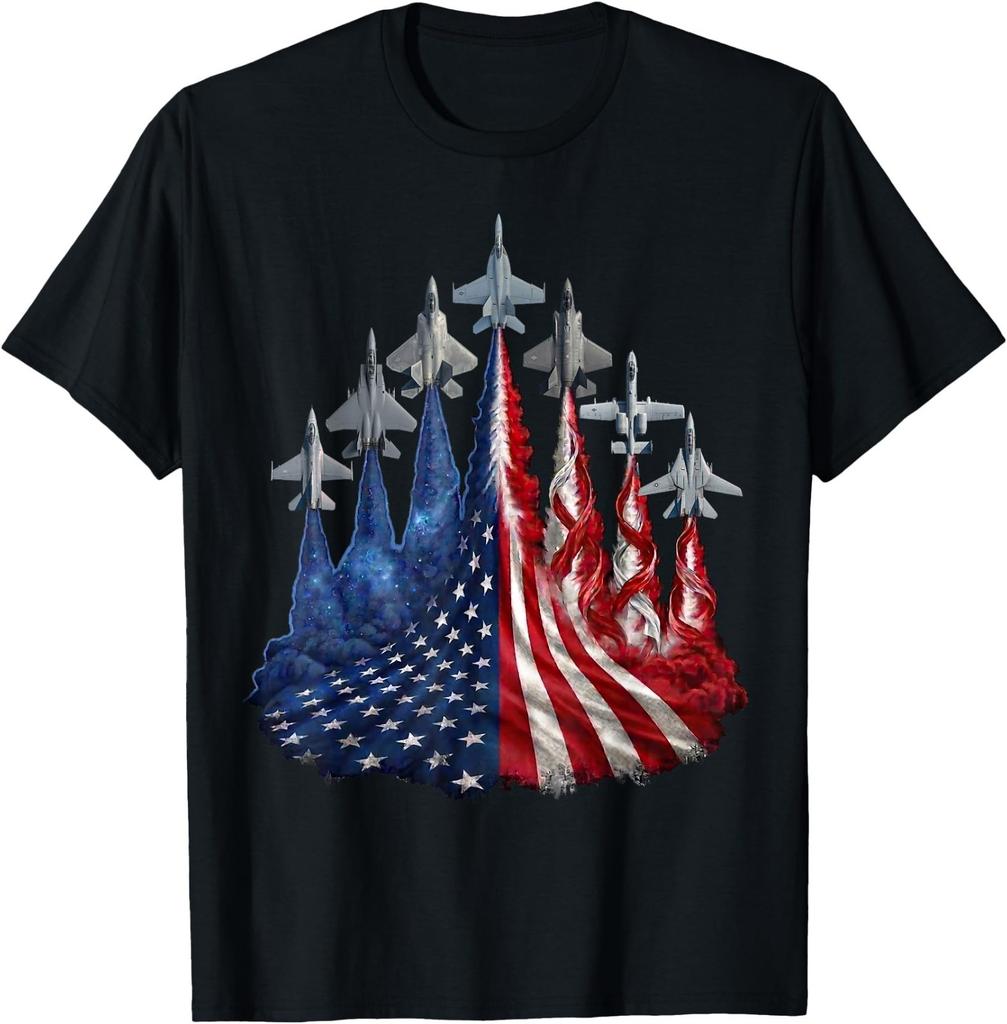 4th of July Fighter Jet US Flag American Military Planes T-Shirt