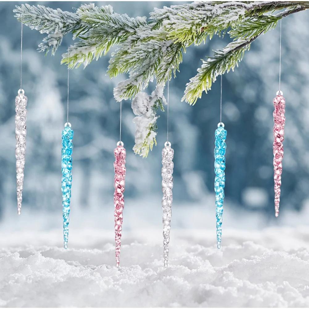 Набор акриловых подвесных сосулек, 24 штуки, прозрачные украшения для рождественской елки и сезонных вечеринок