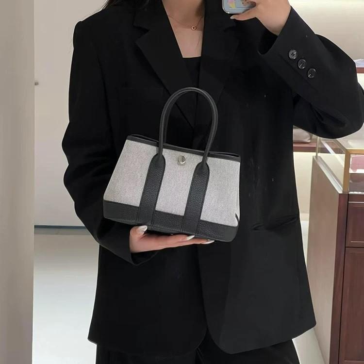 Сумка для сада Canvas Splicing Mini 23 см, женская кожаная универсальная сумка-тоут, новая высококачественная сумка через плечо на одно плечо