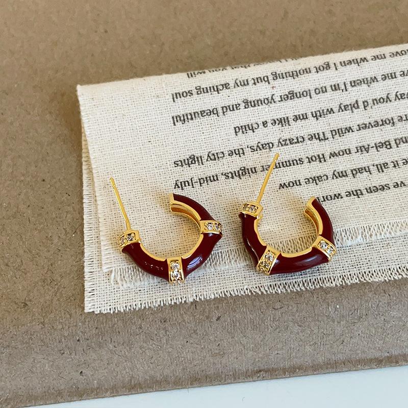 Серьги-гвоздики Ankola Red Oil Dripping Zircon, женские ретро-серьги, легкие, роскошные, элегантные, модные, изысканные, для поездок на работу