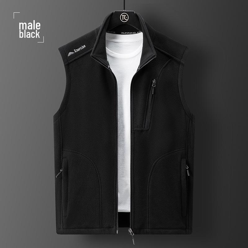 Мужской флисовый жилет с воротником-стойкой на осень/зиму: Теплая, на бархатной подкладке, повседневная куртка для улицы