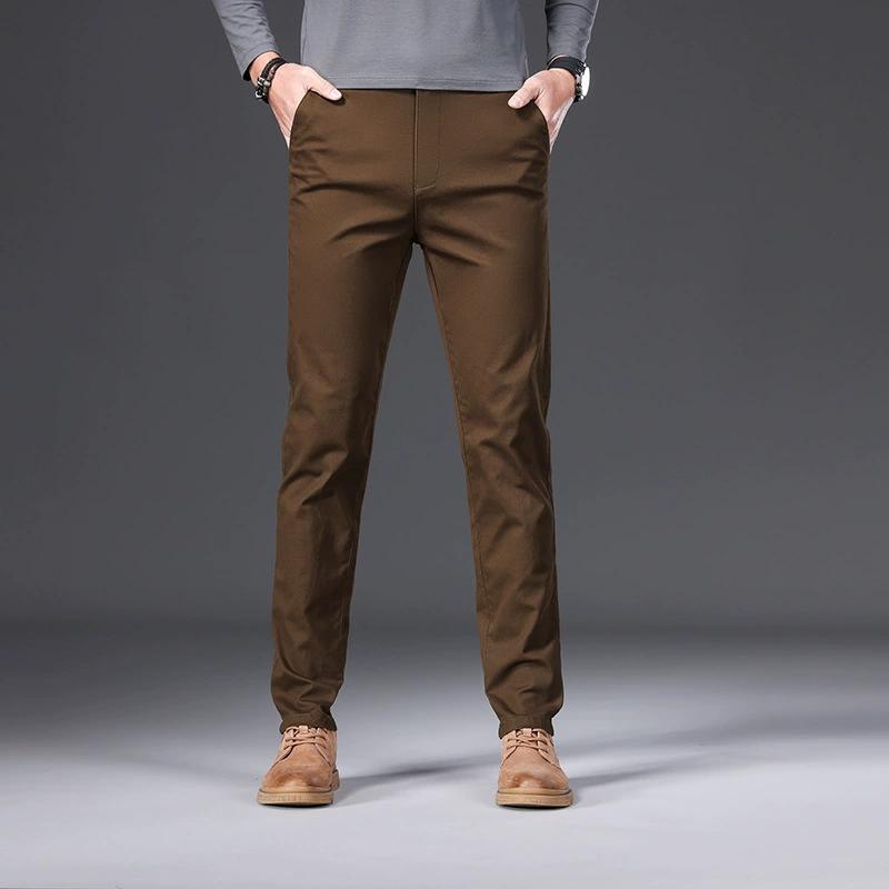 Хлопковые мужские повседневные брюки осенняя мода удобные эластичные узкие прямые деловые брюки черного цвета Army Green цвета хаки