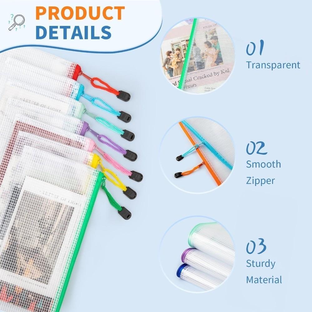 Waterproof Pen Bag PVC File Bag Multipurpose Mesh Zipper Pouch Students