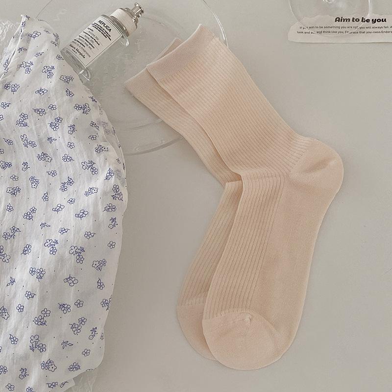 Летние носки женские 76% лиоцелл шелк тонкие дышащие однотонные длинные носки корейский стиль кэжуал уличная одежда средней длины носки