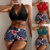 Женский купальник с высокой талией и принтом, купальный костюм из двух частей, пляжная одежда, бикини большого размера