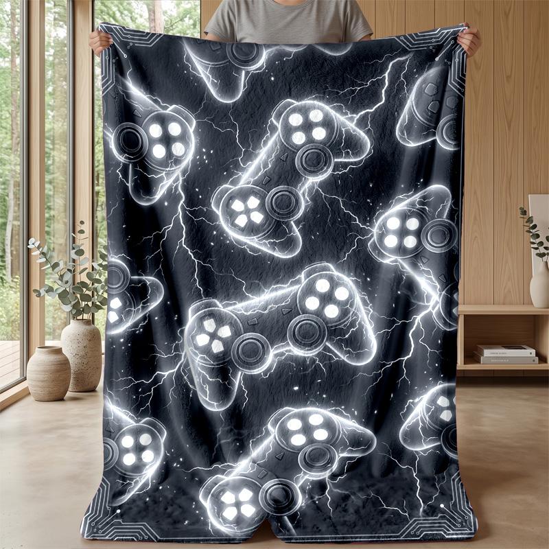 Glowing Game Controller with Lightning Theme blanket Lightweight Warm Flannel Blanket Decorative Throw Blanket for Home Decoration