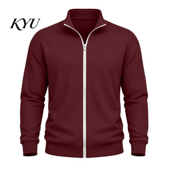 Men's Suede Bomber Jacket Waffle Knit Zip Up Jacket, Long Sleeve Laydown Collar Breathable Spandex Blend Blazer Casual Cardigan Sweatshirt,