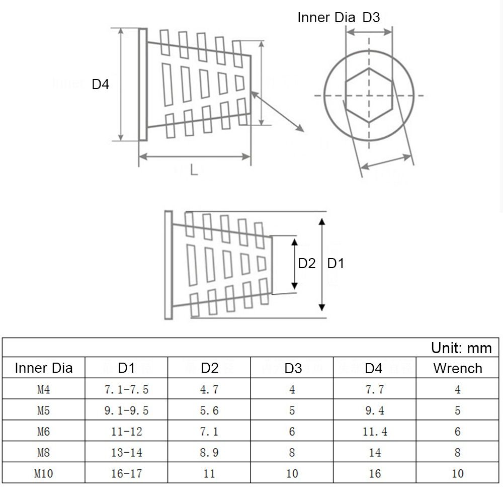 10pcs/lot Zinc Alloy Hexagonal Trapezoid Nuts M4 M5 M6 M8 M10 Wood Insert Inner Thread  Durable