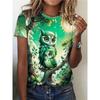 Летняя новая женская футболка с 3D-цифровым принтом, креативный анималистичный узор, круглый вырез, повседневный свободный модный топ с коротким рукавом