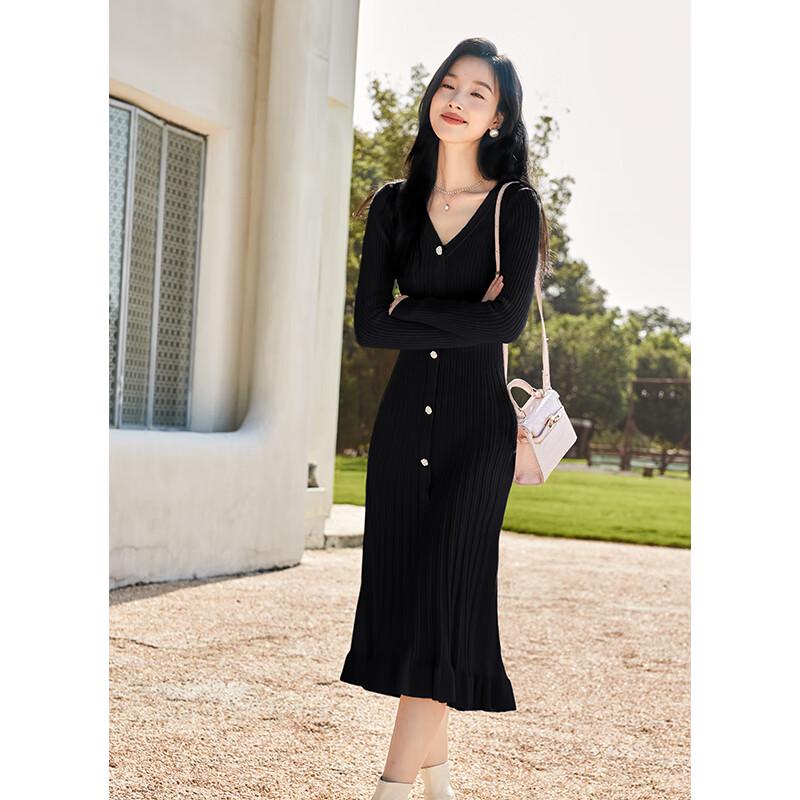 VICTORIA&VERA Женское зимнее вязаное миди-платье в рубчик с V-образным вырезом