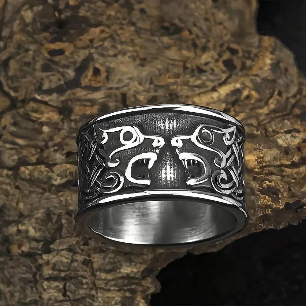 Men Biker Nordic Viking Rings Stainless Steel Retro Nordic Ethnic Belief Odin Viking Rune Ring Men Amulet Jewelry