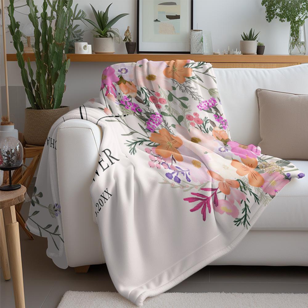 Floral Print Fleece Blanket - Soft Warm Throw Blanket for Women Girls Sofa Bed Decoration Gift
