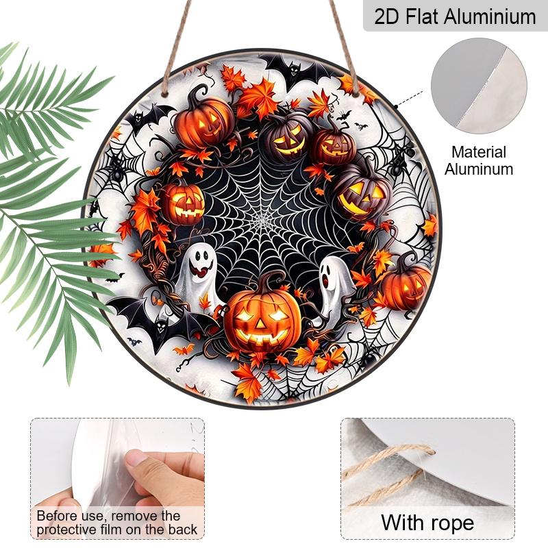 2D Flat, 1pc Retro Halloween Aluminum Wall Decoration - Ghost Lanterns, Bats, Autumn Leaves - Easy to Hang Indoor And Outdoor Decor, Perfect for Fall